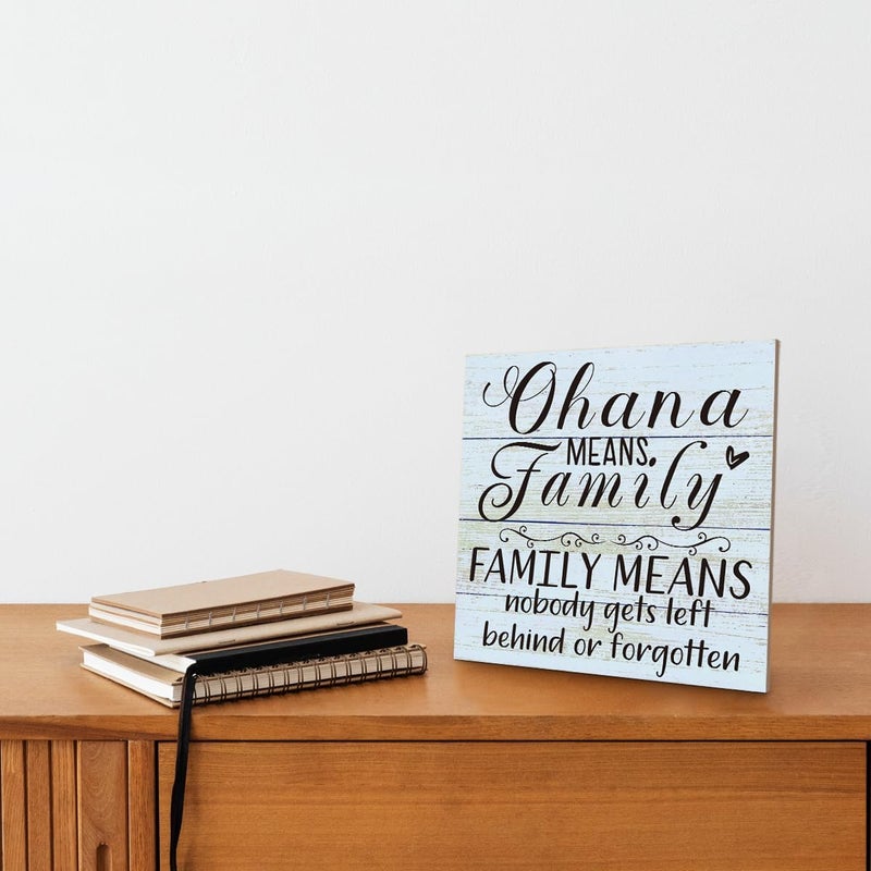 SUSZDOU Family Wooden Plaque, “Family Means Nobody Gets Left Behind or Forgotten”, 6.2x6.2 Inch Table Art Sign, Farmhouse Quote Decor for Living Room or Home Tabletop F - Image 4